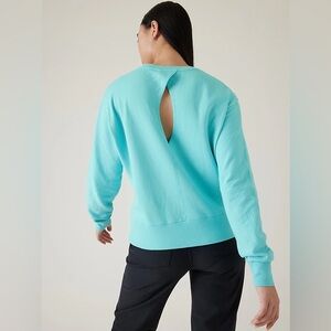Athleta Aqua Turquoise Crew Neck Sweater Keyhole Back Sundown Motion Sweatshirt